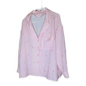 Women's Pink and White Searsucker With Pink Bows Pajama Top, EUC, 2XL, CB#76